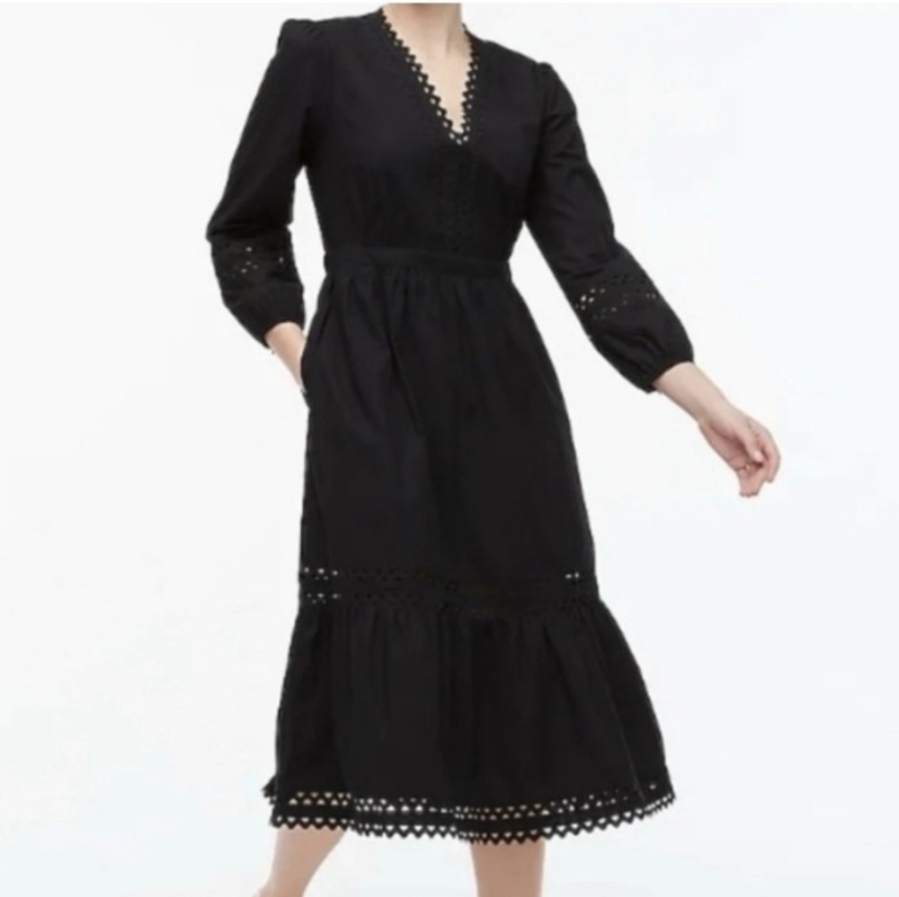 J.Crew Black Ric Rac Cotton Poplin Midi Dress Dark Romance Whimsigoth Western M
